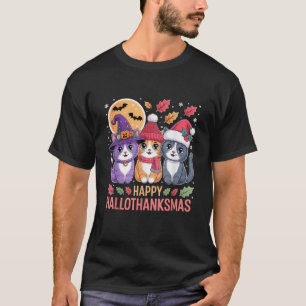 Halloween Cats Thanksgiving Christmas Happy HalloT T-Shirt