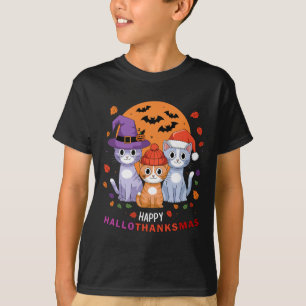 Halloween Cats Thanksgiving Christmas Happy Hallot T-Shirt