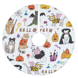 Halloween Cats Vintage Line Pattern Brushed Polyester Tree Skirt