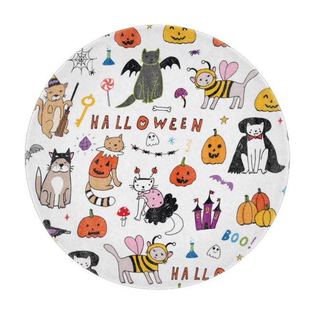 Halloween Cats Vintage Line Pattern Cutting Board (Front)