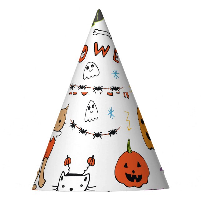 Halloween Cats Vintage Line Pattern Party Hat (Front)