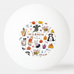 Halloween Cats Vintage Line Pattern Ping Pong Ball