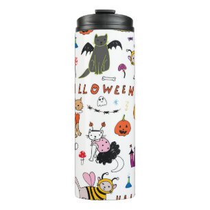 Halloween Cats Vintage Line Pattern Thermal Tumbler