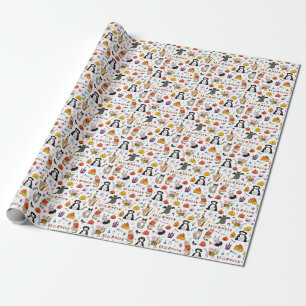 Halloween Cats Vintage Line Pattern Wrapping Paper