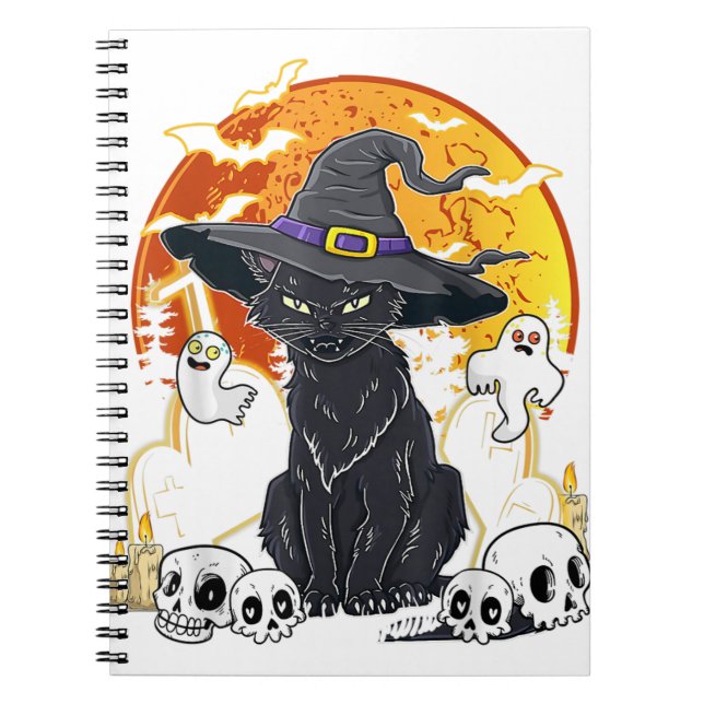 Halloween Cats With Witch Hat Costume Hat Tee Hocu Notebook (Front)