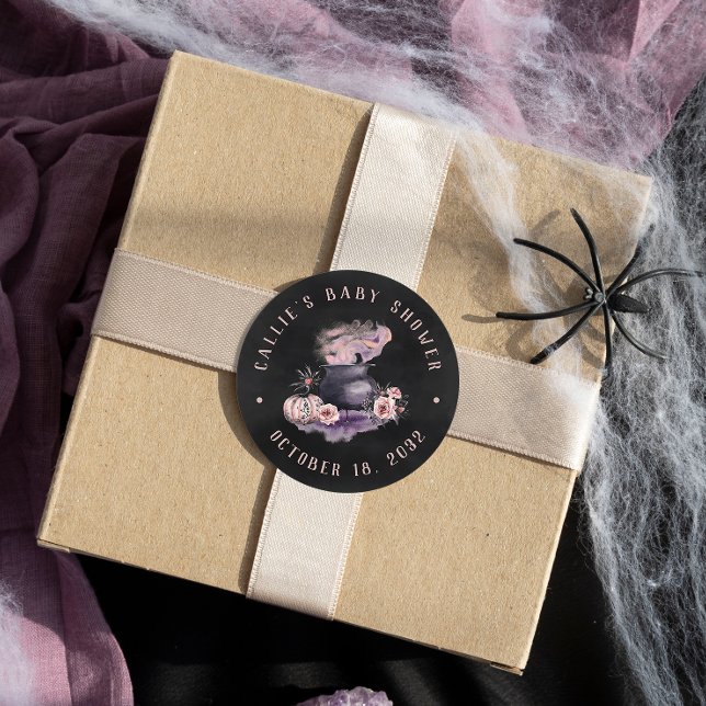 Halloween Cauldron Baby Shower Favour Classic Round Sticker (Creator Uploaded)