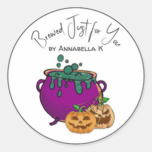 Halloween Cauldron Custom Name Homemade Classic Round Sticker