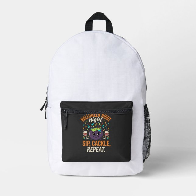 Halloween Cauldron Party Cheers Printed Backpack (Front)