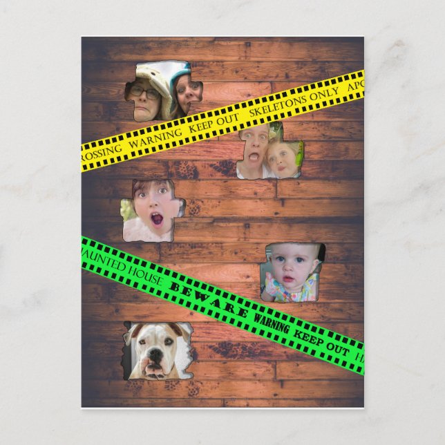 Halloween Caution Tape Trapped Behind Wall Postcard (Front)