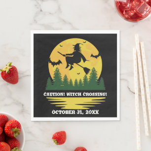 Halloween Caution Witch Crossing Flying Broomstick Napkin
