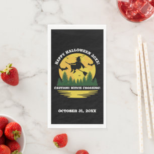 Halloween Caution Witch Crossing Flying Broomstick Napkin