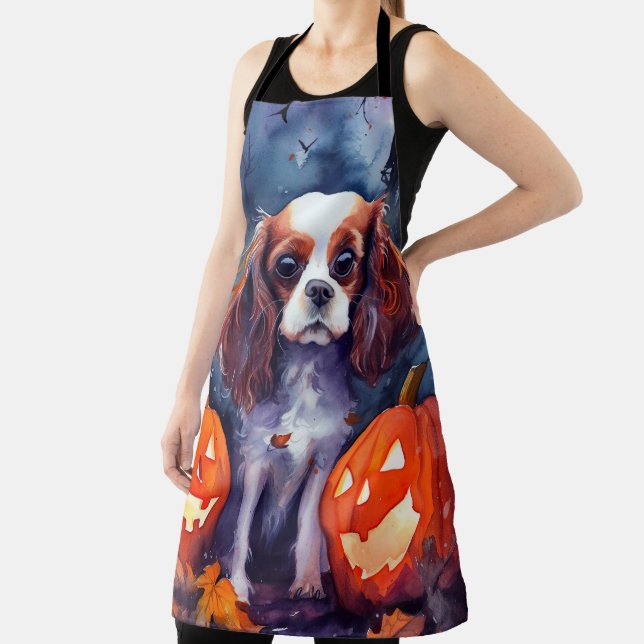 Halloween Cavalier King Charles Spaniel Pumpkins Apron (Insitu)