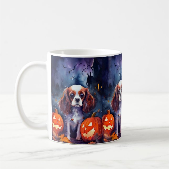 Halloween Cavalier King Charles Spaniel Pumpkins Coffee Mug (Left)