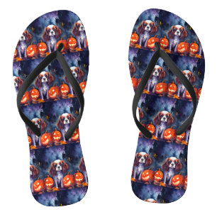 Halloween Cavalier King Charles Spaniel Pumpkins Jandals