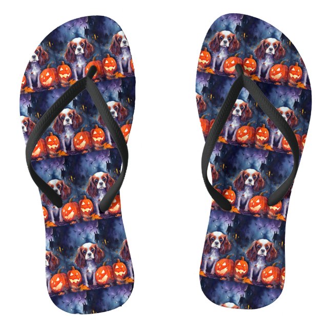 Halloween Cavalier King Charles Spaniel Pumpkins Jandals (Footbed)