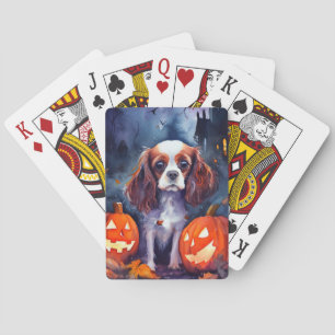 Halloween Cavalier King Charles Spaniel Pumpkins Playing Cards