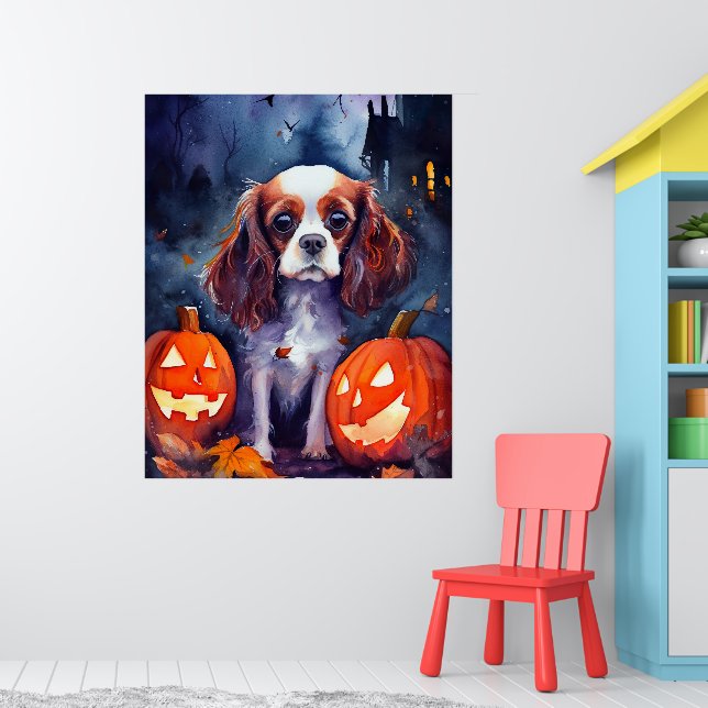 Halloween Cavalier King Charles Spaniel Pumpkins Poster (Nursery 1)