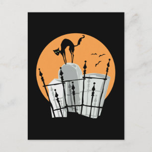 Halloween Cemetery Cat Postcard