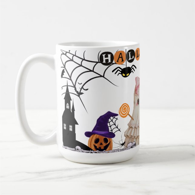 Halloween Ceramic Mug, Halloween Ghost Mug (Left)