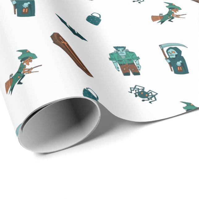 Halloween Character Pattern Gift Wrap 🦇🕸️ (Roll Corner)
