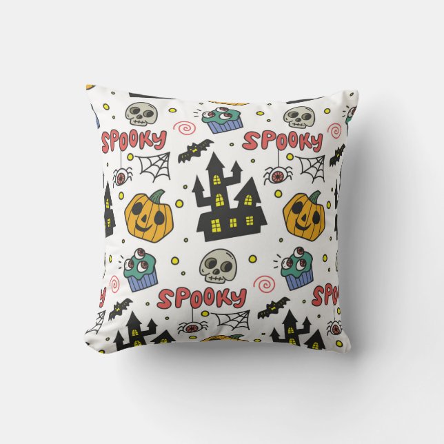 Halloween Characters: Whimsical Seamless Pattern Cushion (Front)