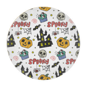 Halloween Characters: Whimsical Seamless Pattern Cutting Board