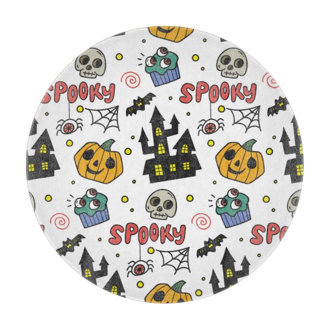 Halloween Characters: Whimsical Seamless Pattern Cutting Board (Front)