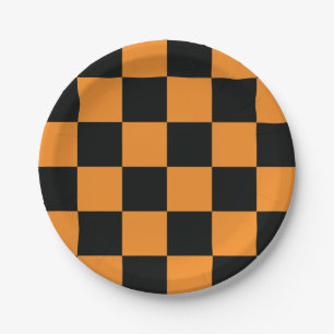 Halloween Checkers Pattern Paper Plate