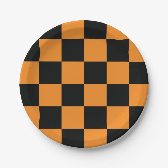 Halloween Checkers Pattern Paper Plate (Front)