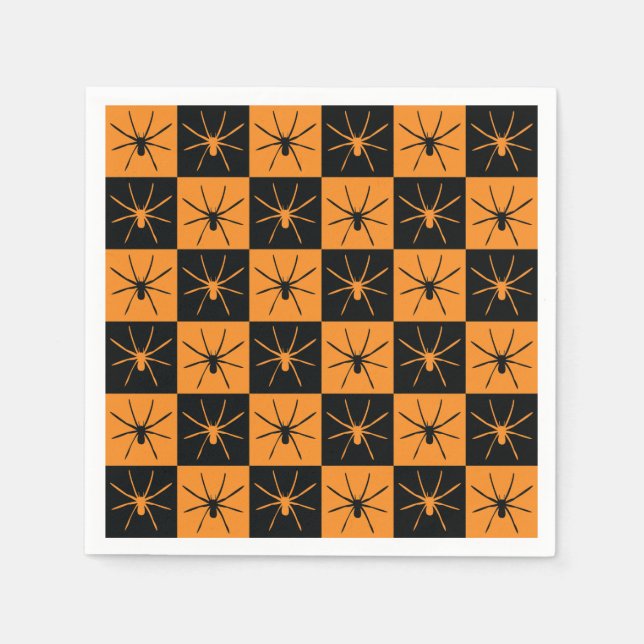 Halloween Checkers Pattern with Spiders Napkin (Front)