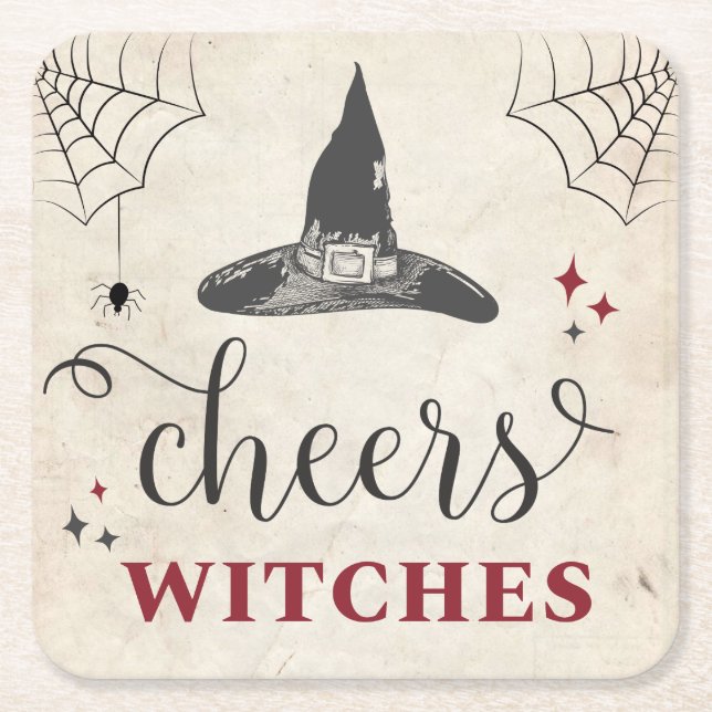 Halloween Cheers Witches Funny Bachelorette Party Square Paper Coaster (Front)