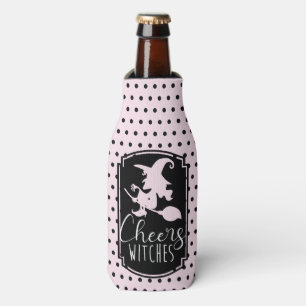 Halloween Cheers Witches Pink and Black Bottle Cooler
