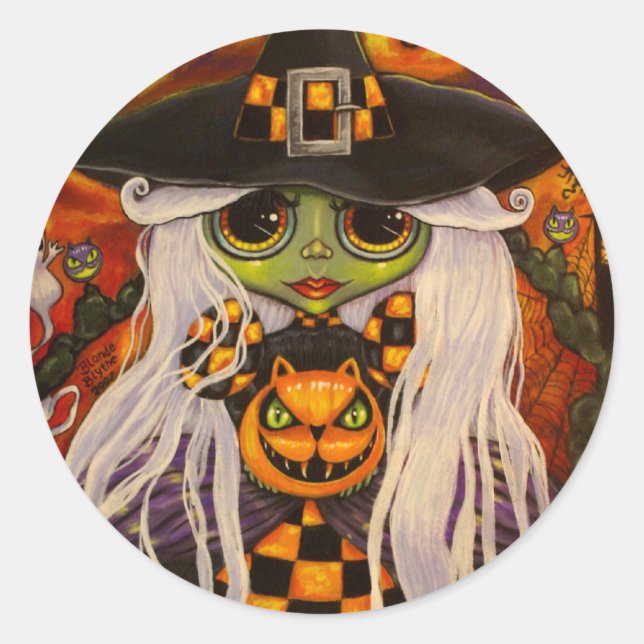 Halloween Chequerboard Witch Sticker (Front)
