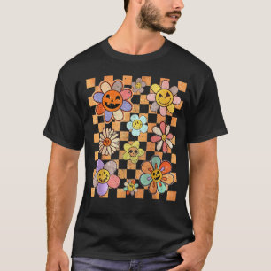Halloween Chequered Grunge Happy Face Pumpkin Groo T-Shirt