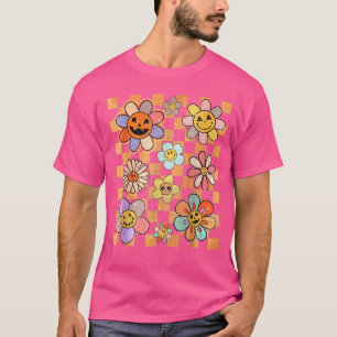 Halloween Chequered Grunge Happy Face Pumpkin Groo T-Shirt
