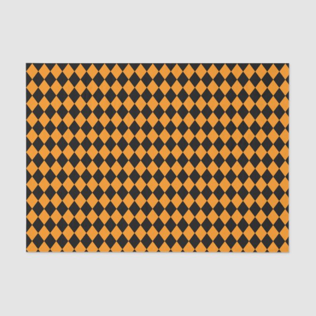 Halloween chequered orange and black pattern tissue paper (Front)