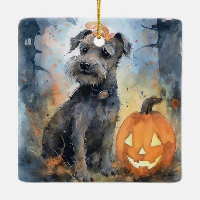 Halloween Chesapeake Bay Terrier With Pumpkins Ceramic Ornament (Back)