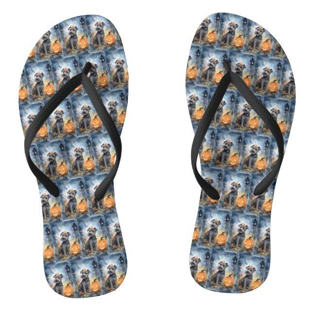 Halloween Chesapeake Bay Terrier With Pumpkins Jandals (Footbed)