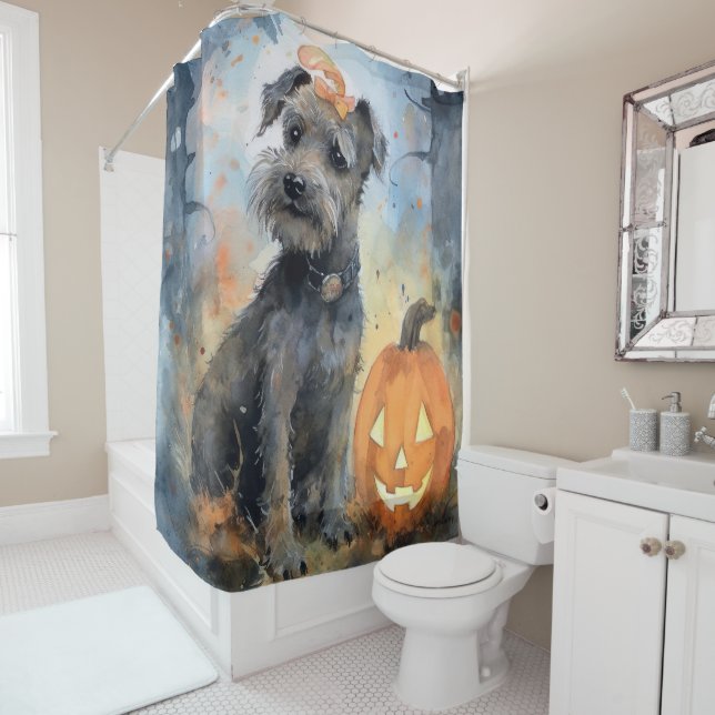 Halloween Chesapeake Bay Terrier With Pumpkins Shower Curtain (In Situ)