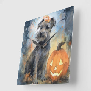 Halloween Chesapeake Bay Terrier With Pumpkins Square Wall Clock