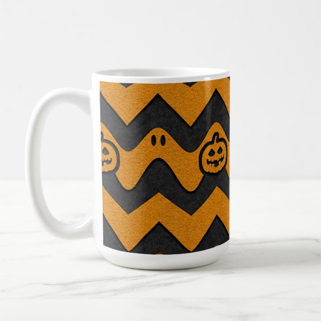 Halloween Chevron Pattern with Ghosts and Pumpkins Coffee Mug (Left)