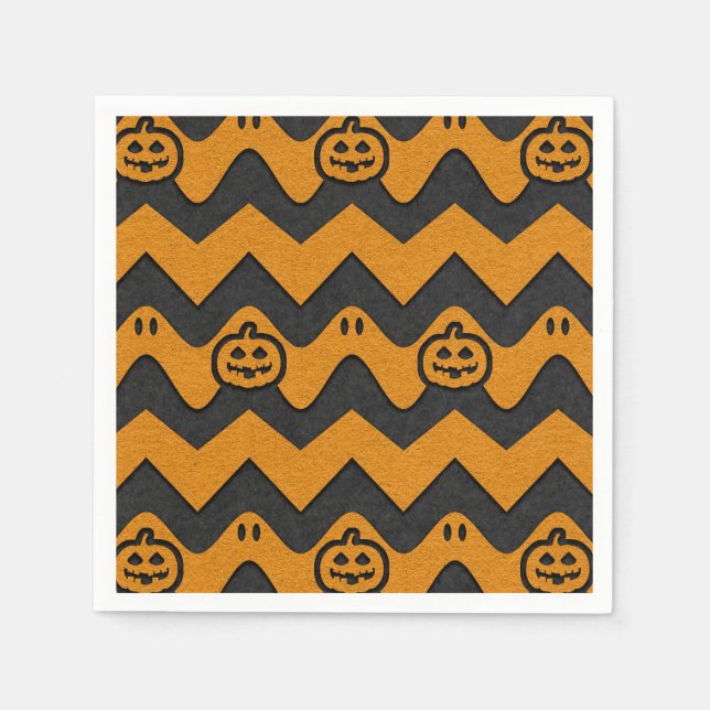 Halloween Chevron Pattern with Ghosts and Pumpkins Napkin (Front)