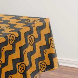 Halloween Chevron Pattern with Ghosts and Pumpkins Tablecloth