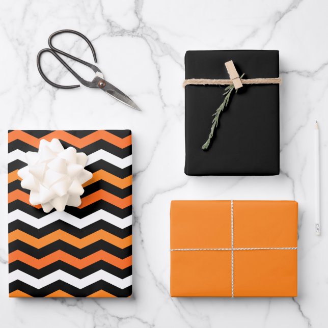 Halloween Chevron Stripe Wrapping Paper Sheets (Front)