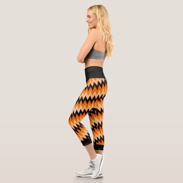 Halloween Chevron Zigzag Pattern – Orange & Black Capri Leggings (Left)