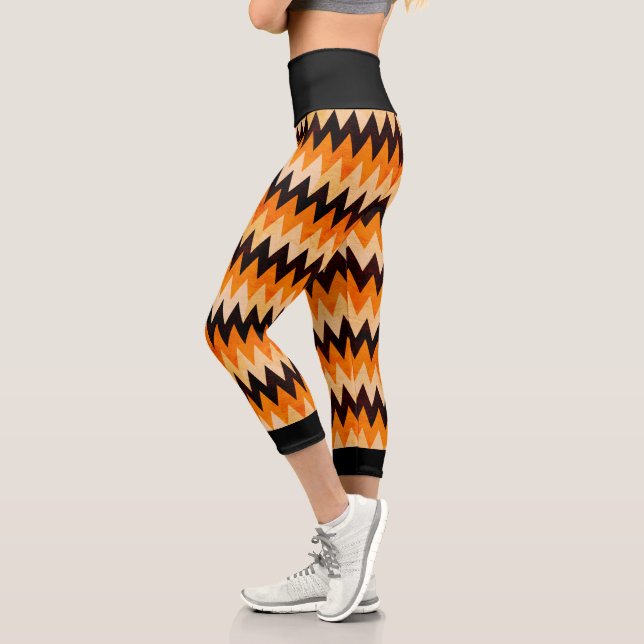Halloween Chevron Zigzag Pattern – Orange & Black Capri Leggings (Left)