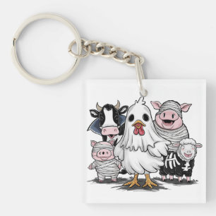 Halloween Chicken #13 Digital Art Key Ring