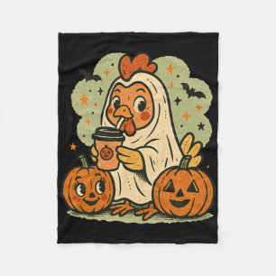 Halloween Chicken Ghost Costume Retro Tee Rooster Fleece Blanket