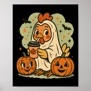 Halloween Chicken Ghost Costume Retro Tee Rooster Poster