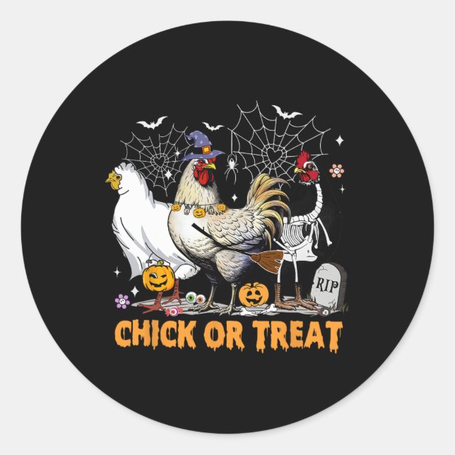 Halloween Chicken Pumpkin Chick Or Treat Spooky Se Classic Round Sticker (Front)